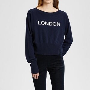 Theory Cashmere City Intarsia Sweater London Size S Navy Blue